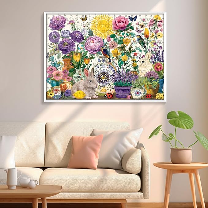 300 Pieces Jigsaw Puzzles for Adults, Summer Garden Jigsaw Puzzle for Adults Elders Seniors, Birds and Floral Puzzle, Interlock Perfectly Letter on Back, Home Decor Party Gift Toy 20.5 x 15 in