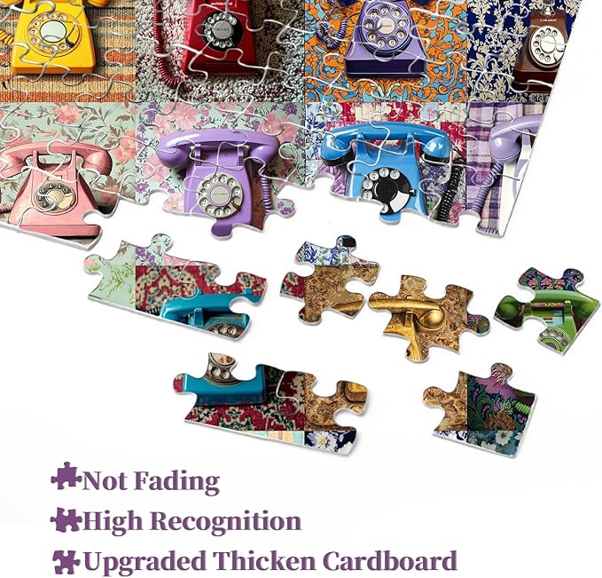 PICKFORU Retro Telephone Collage Jigsaw Puzzles 1000 Pieces, Colorful Wired Telephones Puzzles for Adults, Vintage Art Collection Jigsaw Puzzle