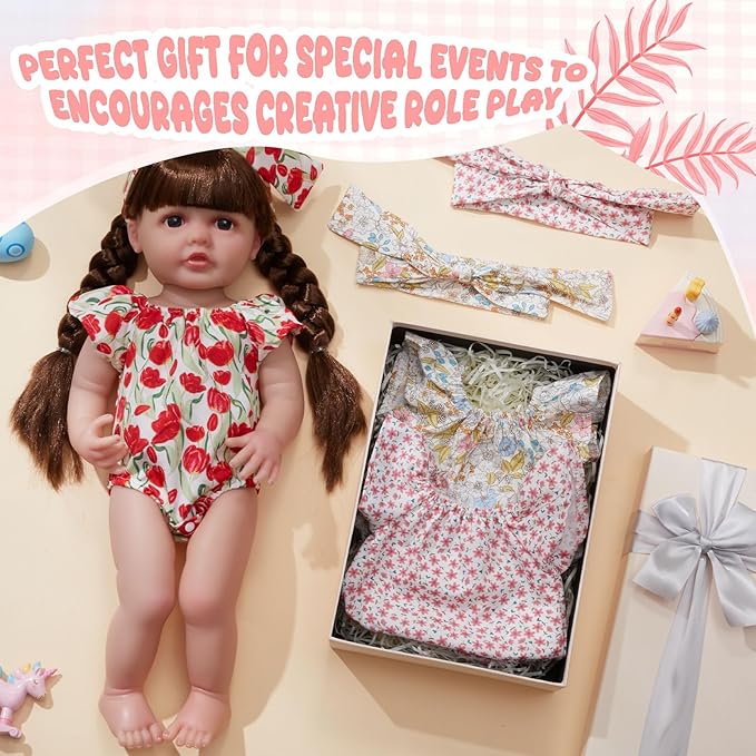 3 Set Reborn Baby Doll Clothes Set for 17-22 Inch Colorful Babydolls Clothes Outfits Realistic Babydolls Cute Floral Pattern Dress Accessories with Headband Bulk for Dress up Girl Kids Gift