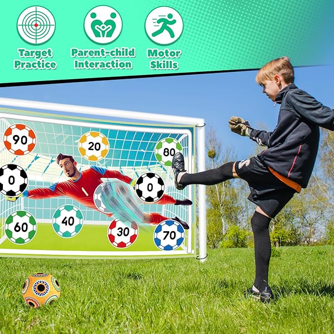 π«ππͺππππ Toy Soccer Ball Game Set for Kids ages 3-6, Indoor Outdoor Backyard Toss Soccer with 2 Sticky Balls & Foldable Fabric Goals, Football Sports Toy Gifts for 3 4 5 6 Years Old Boys Girls