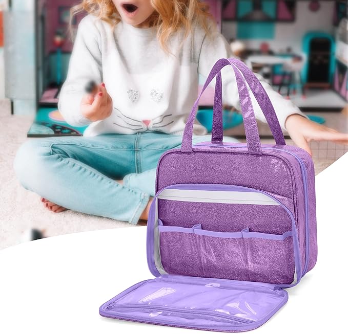 LoDrid Doll Tote Carrying Case Compatible with LOL Surprise Dolls All, Hanging Organizer Storage Bag with 6 Clear Window Pockets for Girls, Bag Only, Purple,(Patent Design)