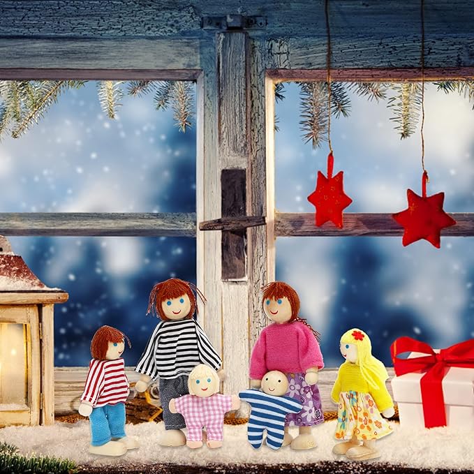 ONEST 23 Pieces Wooden Dollhouse Family Set Mini People Figures Sets Dollhouse Dolls Wooden Doll Family Pretend Play Figures Accessories for Pretend Doll House