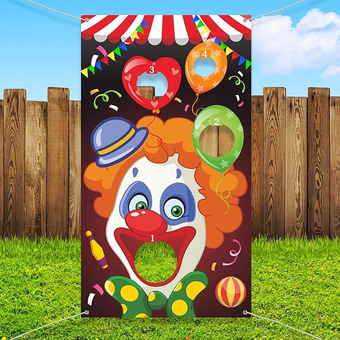 Blulu Carnival Toss Games Banner with 3 Bean Bags Halloween Carnival Game for Kids and Adults Circus Theme Party Decorations for Birthday Family Fun Throwing Indoor Outdoor