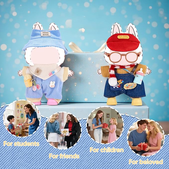 Doll Clothes and Accessories for Labubu Clothes 4 Pairs of Shoes 2 Pairs of Glasses 1 Hanger 1 Dust Bag 4 Decorative Pendants and 2 Hats for 17cm Labubu Outfits (No Doll)