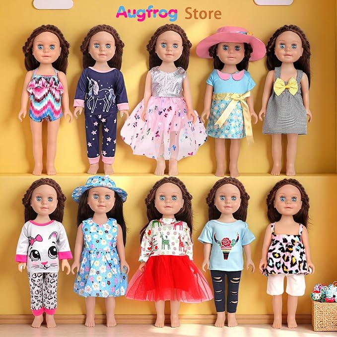10 Sets of 18 Inch American Doll Clothes, Including 10 of Doll Clothing Dress Outfits for American Dolls, Birthday Gifts for Kids