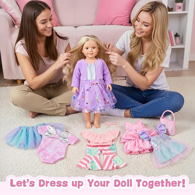 5 Sets Doll Clothes for 18 inch Dolls Baby Doll Accessories Outfit with Dress Skirt Pant Bag and Hairband for Birthday Gifts (18in-Style 1)