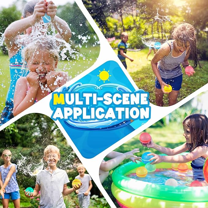 Reusable Water Balloons 16PCS - Quick Fill Water Balls Toys For Toddler Age 4-8 - Refillable Magnetic Self-Sealing Water balloons For Summer Party Pool Outdoor Beach Toys