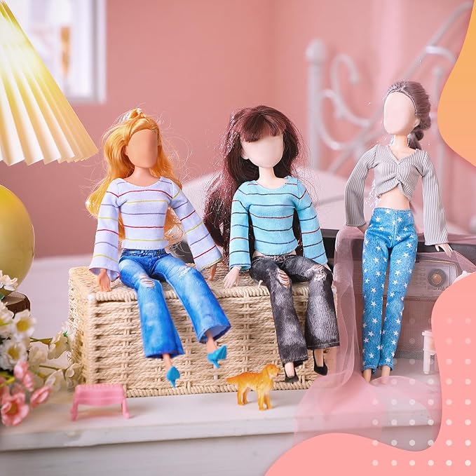 Bencailor 8 Pieces Summer Doll Clothes for 11.5 Inch Doll Accessories Sweaters Denim Pant Regular Outfit Clothing for Girls(Stripe)