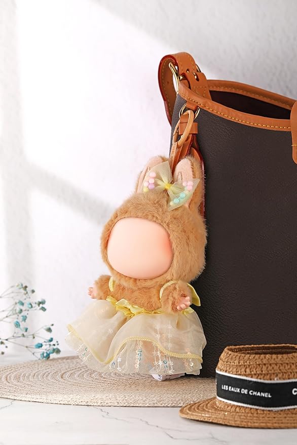 Doll Clothes for Labubu 17cm Have a Seat & Exciting Macaron & Big into Energy Series Dolls, Adorable Chic Dress Set for 17cm Dolls Accessories (Yellow Gauze Skirt + Hairband)