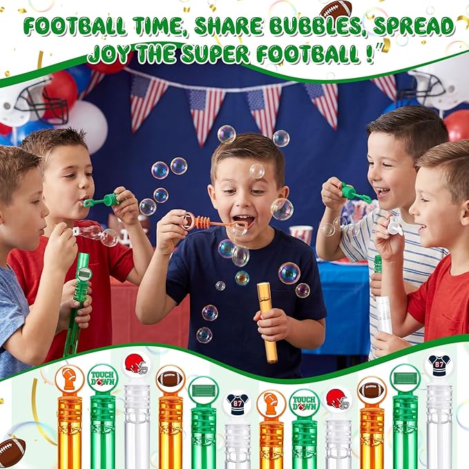 24 Pcs Football Party Favors, Football Bubble Wands Bulk, Sports Themed Birthday Gift Party Supplies, Game Day Classroom Prizes, Goodie Bag Stuffers, Rugby Group Games Activities
