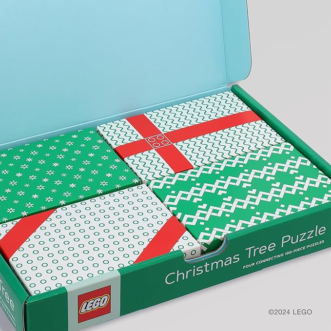Lego Christmas Tree Puzzle | Four Connecting 100-Piece Jigsaw Puzzles