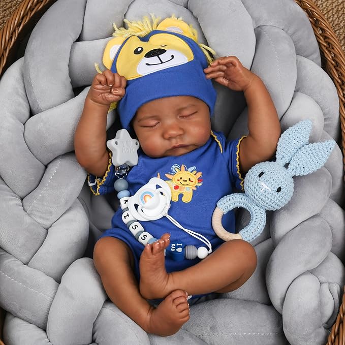 CHAREX Realistic Reborn Baby Dolls Black - 18 inch Newborn Baby African American, Soft Body Real Life Sleeping Baby Doll with Accessories Gift Set for Girls Boy Age 3+
