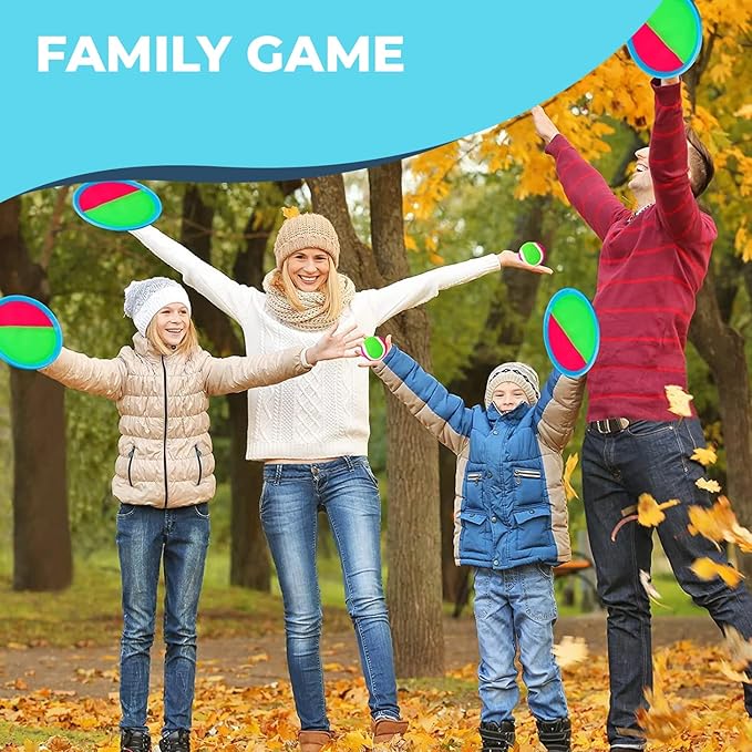 Kids Toys Toss and Catch Ball Game Set, Classic Outdoor Games with 4 Paddles 4 Balls and 1 Storage Bag, Beach Games, Yard Games, Kids Birthday Gift for 3 4 5 6 7 8 9 10 Year Old Boys Girls
