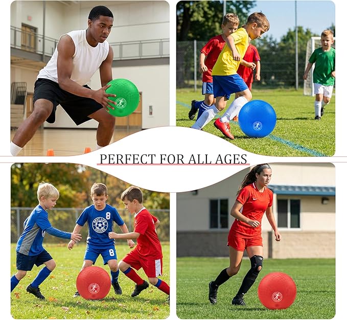 10 Inch Kickball Playground Ball Dodgeball Balls 4 Square Balls, Pack of 3, Dodge Balls for Kids, Kickballs Handball for Indoor Outdoor Games, Includes Pump