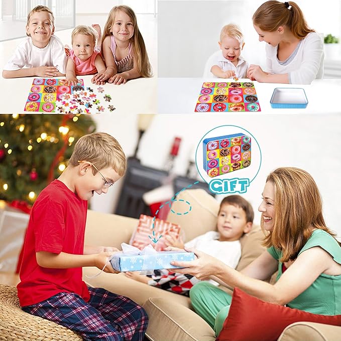LELEMON Puzzles for Kids Ages 4-8 Donuts Jigsaw Puzzle for Kids Boys Girls Doughnut Puzzls Children Learning Educational Puzzes Portable Box Pack Toys
