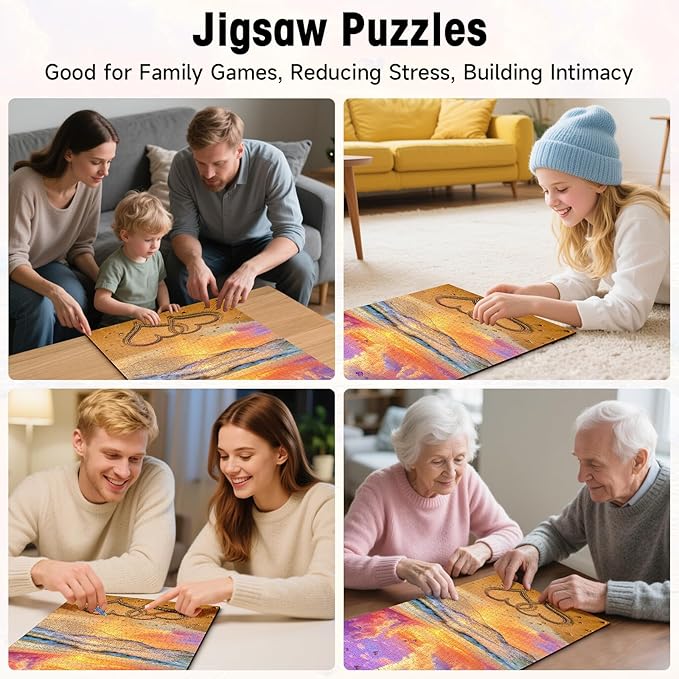 1000 Pieces Jigsaw Puzzles for Adults, Romantic Heart Beach Sunset Puzzle with Letters on Back, 20×28 Inch Hard Difficult Challenging Adult Puzzle for Gift & Home Decor