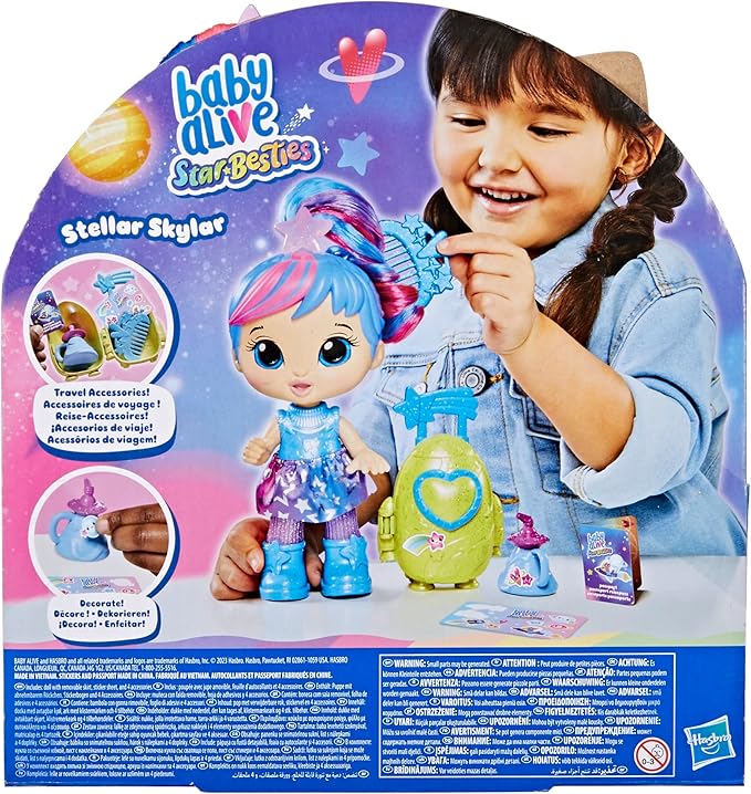 Baby Alive Star Besties Doll, Stellar Skylar, 8-inch Space-Themed Doll for 3 Year Old Girls and Boys and Up, Accessories