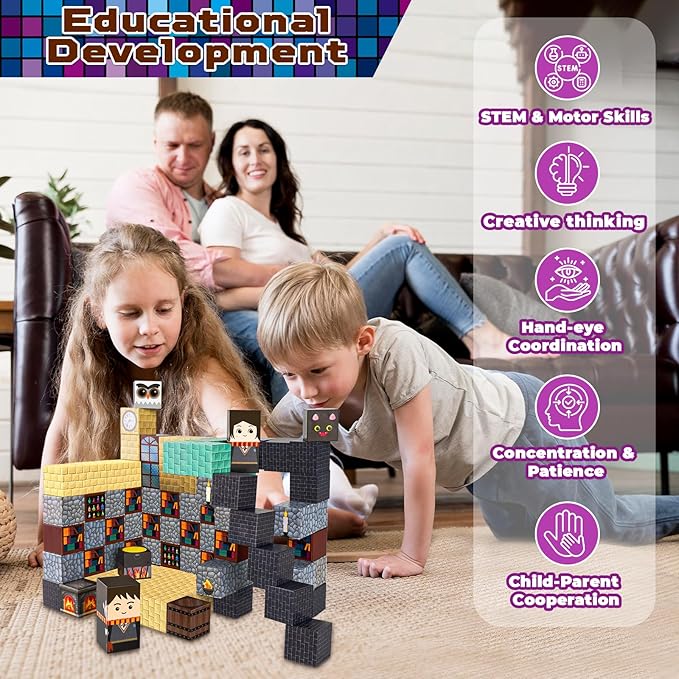 Goody King Magnetic Blocks |100PCS Magnetic Building Blocks Magic‘s House Magnetic Cube,Magnetic Blocks for Kids Ages 3-10,STEM Montessori Stacking Toy, Sensory Tiles Building Easter for Toddlers
