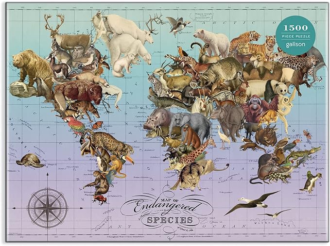Galison Wendy Gold Endangered Species Puzzle, 1,500 Pieces, 32” x 23.75” – Difficult Jigsaw Puzzle Featuring Stunning Animal Artwork – Thick, Sturdy Pieces, Challenging Family Activity