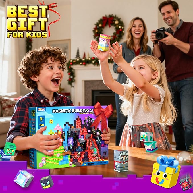 150PCS Magnetic Blocks - Build Mine Magnet World Set, Magnets Building Toys for Kids Ages 3-5 6-8 8-12, Supplies Birthday Party Gifts for 3+ Year Old Boys Girls, STEM Sensory Toys for Toddlers