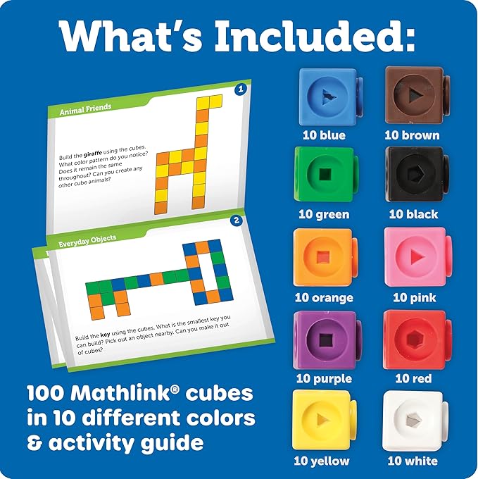 Learning Resources STEM Explorers MathLink Builders - 100 Pieces, Ages 5+ Kindergarten STEM Activities, Math Activity Set and Games for Kids, Mathlink Cubes Activity Set