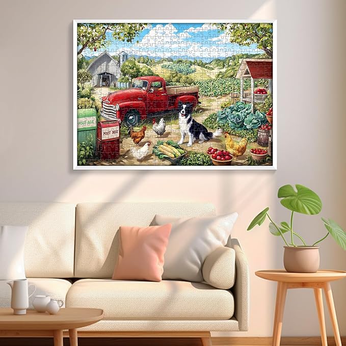 500 Piece Puzzle for Adults, Farm Scene Jigsaw Puzzles 500 Pieces, Dog and Chicken Jigsaw Puzzle for Adults Elderly, Birthday Party for Family, Funny Puzzle, Challenging Games 20.5×15 in