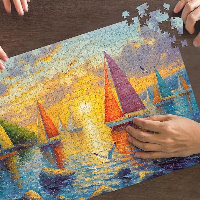 Puzzles for Adults 1000 Pieces, Ocean Sunset Sailing Jigsaw Puzzles 1000 Pieces - Sails Aglow, Summer Decor Impossible Puzzle, Finished Size 27.56 * 19.69", with 1:1 Poster, Letter on The Back