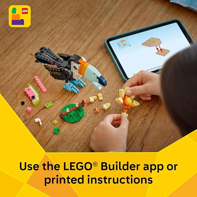 LEGO Creator 3 in 1 Wild Animals: Tropical Toucan Building Toy for Kids- Jungle Building Blocks & Learning Toy for Girls & Boys, Ages 7+ - Build 3 Animal Toys in 1 Set - Gift for Birthdays - 31173