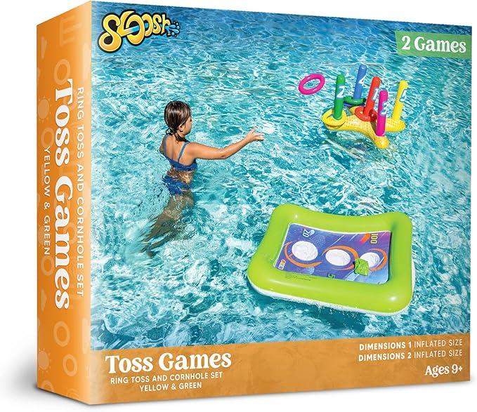 2 Sets Inflatable Pool Toss Game Combo Set Includes Ring Toss & Corn-Toss Game Floating Swimming Pool Games for Kids Adults Party in Summer