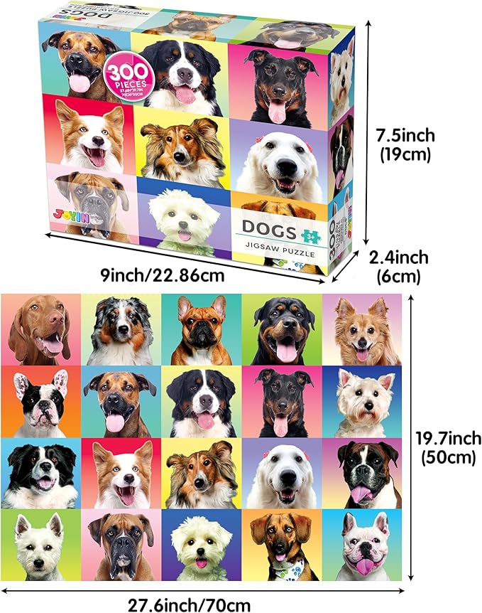 JOYIN 300 pcs Multicolor Dog Puzzles, Jigsaw Puzzle for Kids and Adults(27.6" x 19.7"), Puppy Theme Puzzles for Toddlers, Collection Gift Home Art Decor, Birthday Gift for Boys Girls 3 4 5 6 7 8