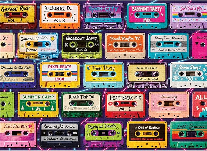 Mixtape Memories (No. 16) – 1000 Piece Retro Jigsaw Puzzle for Adults | Printed in USA | Satin Low-Glare Finish | Random Ribbon Cut | Bonus Poster | Premium Display-Worthy Box | Final Piece Puzzles