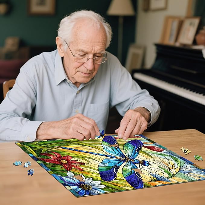 Sutinban Stained Glass Dragonfly 500 Piece Puzzles for Adult, Colorful Flower Jigsaw Puzzle 500 Pieces, Impossible Challenging Adult Puzzles for Happy Family Time, Great Gift for Puzzle Lovers