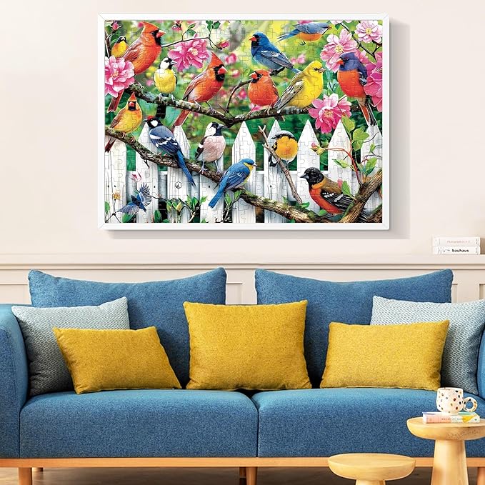 300 Pieces Jigsaw Puzzles for AdultsâMorning Serenade Birds Puzzle for Adults Children ElderlyâRecycled Paper Puzzle 300 PiecesâGlossy, Sturdy Pieces Challenging Family Game Great Gift Idea,20.5x15in