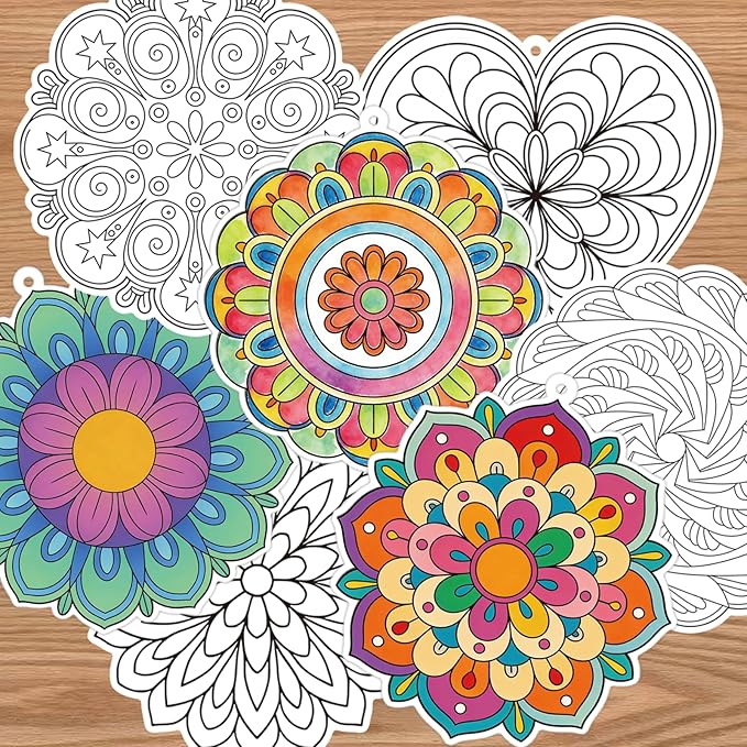 Bomichi Coloring Craft Kit - 48 Pcs Hanging Color Craft Kit & 32.8 Ft Hemp Rope for DIY Card, Traditional Festival Decor, School Activity Art Craft