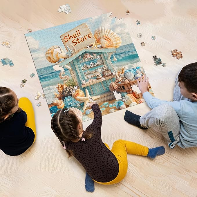 Seashells Puzzles for Adults 1000 Pieces, Beach Starfish Art Jigsaw Puzzles, Challenging Ocean Puzzle as Home Wall Art