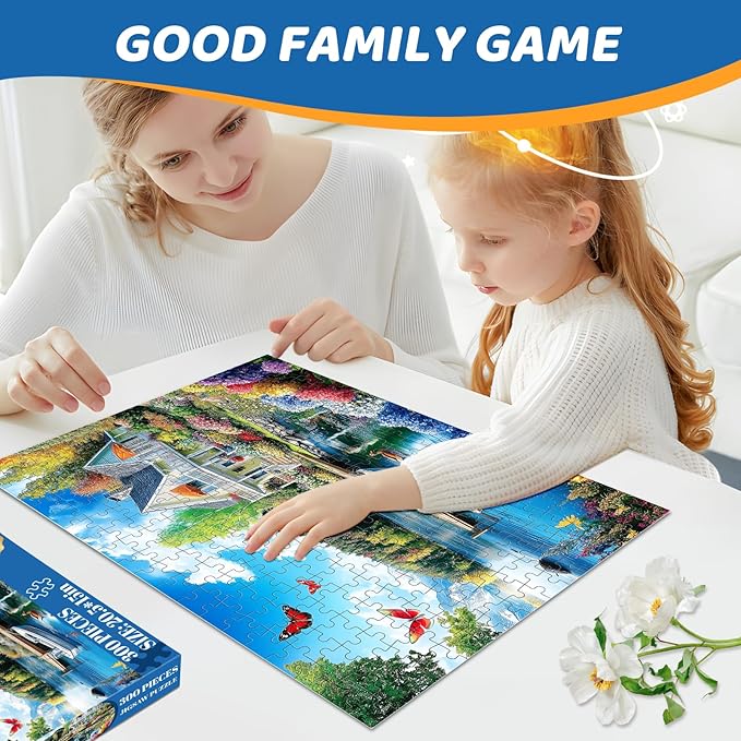 300 Pieces Puzzles for Adults | Lake House Jigsaw Puzzles | Large 300 Piece Puzzle for Children Adults Seniors | Sturdy,Safe | Engaging & Educational Toys Great Gift for Boys Girls 20.5 x 15 in