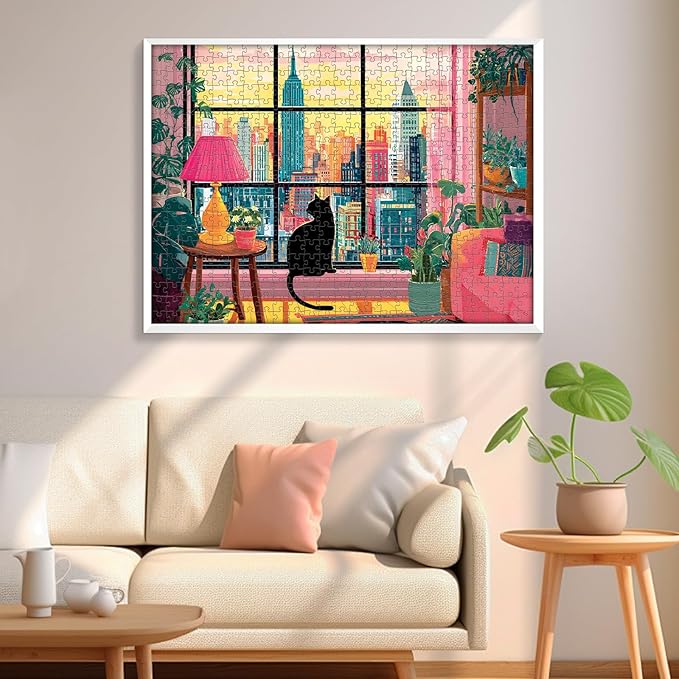 500 Pieces Jigsaw Puzzles for Adults, Black Cat in City Jigsaw Puzzle for Adults Elders Seniors, Colorful Art Jigsaw Puzzle, Interlock Letter on Back, Home Decor Birthday Party Gift Toys 20.5 x 15 in