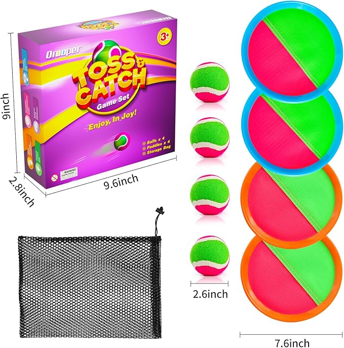 Toss and Catch Ball Game Set - Outdoor & Indoor Activity Toys for Kids - Sticky Paddle Ball Toy for Boys Girls 3 4 5 6 7 8-12 Year Old - Great Games for Beach Pool Yard - Easter Basket Stuffers Gifts