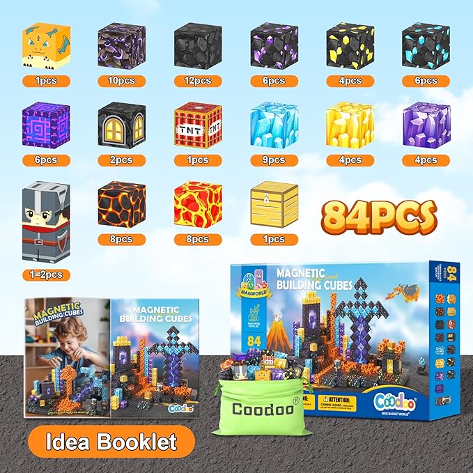 Coodoo Magnetic Blocks - Build Mine Magnet World Magic Sword Portal Set, Building Toys Magnetic Tiles for Kids 3+, Classroom Must Haves Sensory Toddlers Toys Kids Games Boys & Girls 3-5 5-7
