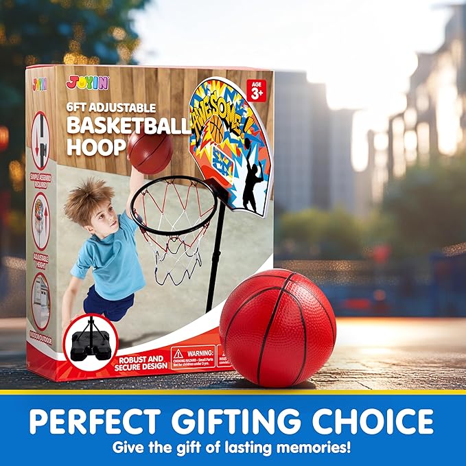 JOYIN Indoor Kids Basketball Hoop with Stand, Toddler Basketball Goal Adjustable Height 28ft-6.2ft, Portable Mini Outdoor Toys for Boys Girls Age 3 4 5 6 7 8, Inside Outside Sport Games for Fun
