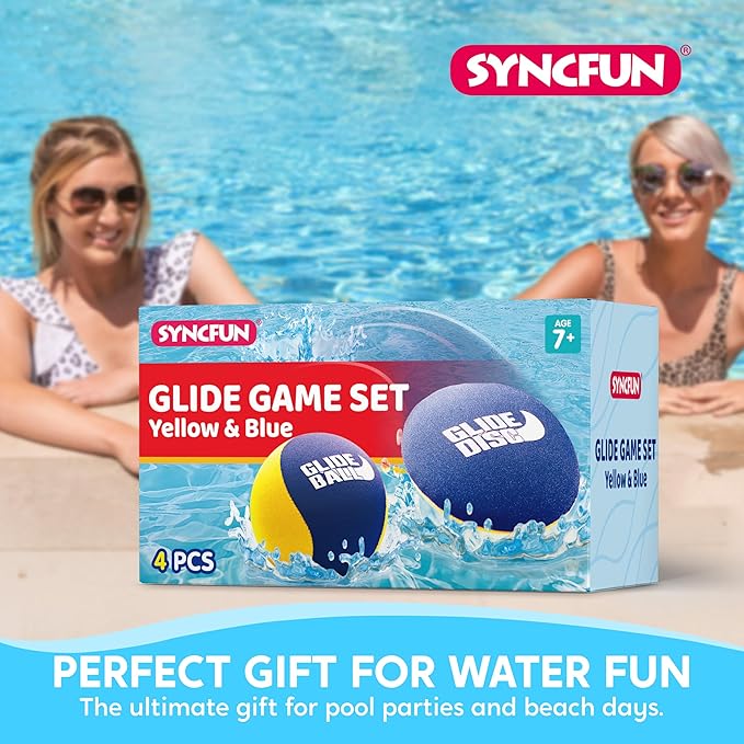 SYNCFUN 4 Pcs Skip Water Balls,Splash Water Bouncing Balls with Mesh Bag, Beach Toys for Kids, Pool Toys for Friends and Family, Fly Swimming Game Adults, Boys,Teens, Great for All Ages