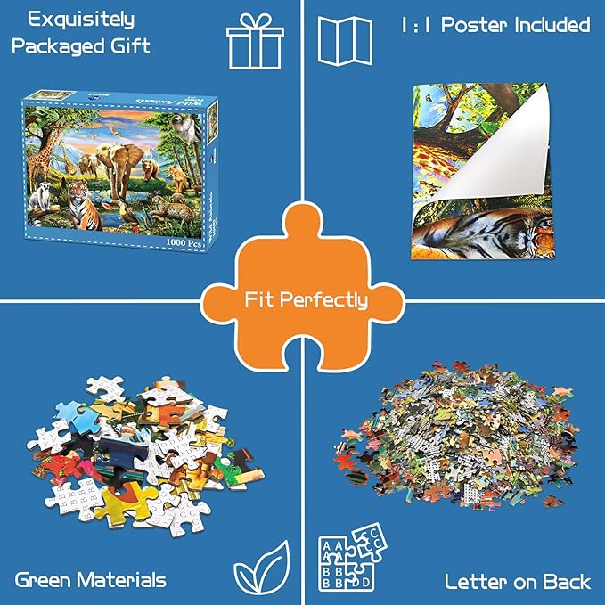 1000 Pieces Puzzles for Adults, Animal World Jigsaw Puzzle Challenging Night Game, Interlock Perfectly No Dust, for House Decoration, Birthday Party Holiday