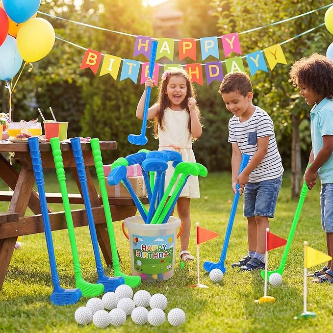 24 Pcs Plastic Mini Golf Clubs for Toddlers, Kids Golf Clubs Toy Set, Toy Balls for Kids Toddlers Outdoor Indoor Lawn Sports for Boys Girls (Simpel)