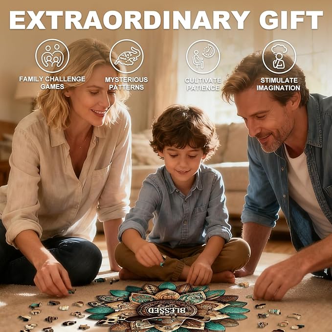 300 Pieces Blessed Wooden Puzzles for Adults, Cowboy Hat Unique Shaped Wooden Jigsaw Puzzles for Adults, Irregular Adult Wood Puzzle Creative Gift with Exquisite Wooden Box