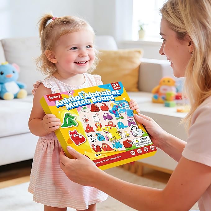 SYNARRY Wooden Alphabet Puzzle, 52 Pieces ABC Puzzles for Kids Ages 3-5, Alphabet ABC Letter Blocks Puzzles for Toddlers 2-4, Animals Letter Matching Preschool Learning Toys, Easter Gifts for Kids