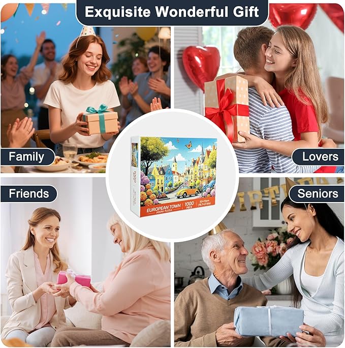 European Town Landscape Jigsaw Puzzles for Adults 1000 Pieces, City Street Scene 1000 Piece Puzzle for Adults, Hard Impossible Difficult Jigsaw Puzzles 1000 Pieces for Home Decor (27.6"x19.7")