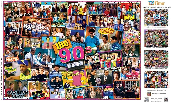 MasterPieces - 1000 Piece Jigsaw Puzzle, 90’s TV Shows Collage, Fun for Adults, Family, Kids, Non-Glare Finish, 19.25" x 26.75"