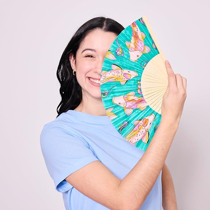Faber-Castell Paper Fan Coloring Kit: Koi Fish | Folding Fans with Dual-Tip Markers & Pre-Printed Designs | Relaxing DIY Craft, Kids Activities and Easter Basket Stuffers (2 Fans, 6 Markers)