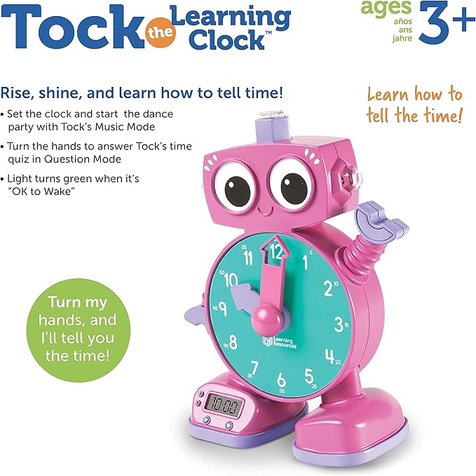 Learning Resources Tock The Learning Clock Pink - Digital Clock for Classroom, Telling Time, Kids Timer, Homeschool Essentials, Montessori, Toddler School Supplies, Gifts for Boys and Girls