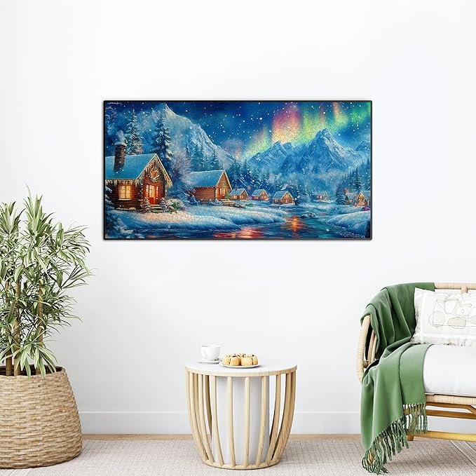 Bimkole Winter Aurora Puzzles for Adults 1000 Pieces, Snow House Paper Jigsaw Puzzle 1000 Pieces - Fun and Challenging Family Decoration Puzzle Great Gift Idea, Finished Size is 31.5 x 16.14 in